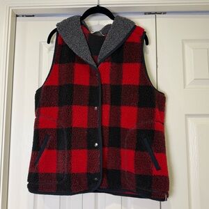 Woolrich Red Buffalo Plaid Sherpa Fleece Vest Women’s Size XL